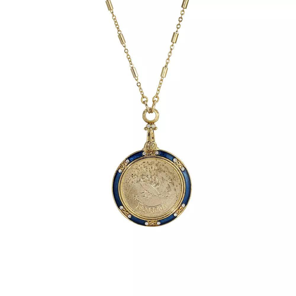 1928 Gold Tone Blue Enamel & Clear Crystal Zodiac Pendant Necklace, Womens, Scorpio Product Image