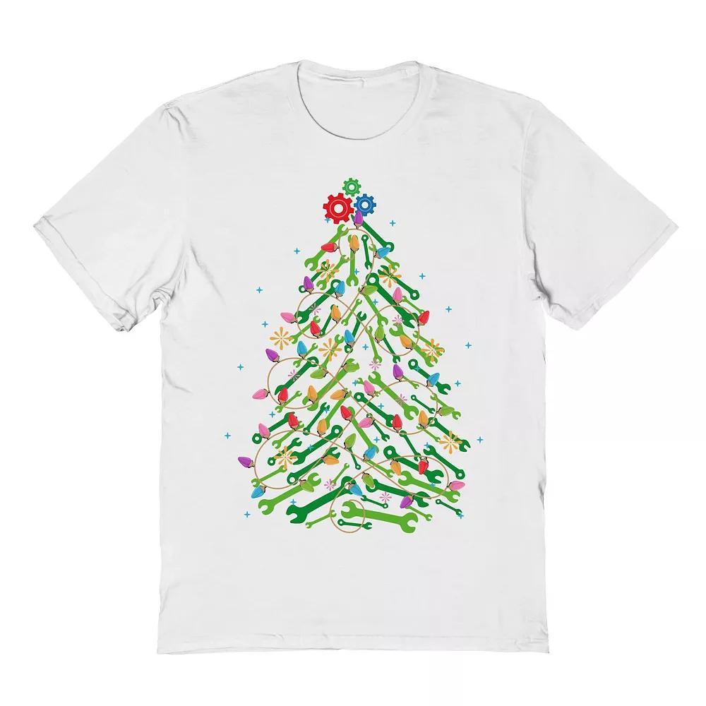 Men's Mechanic Tree Christmas Graphic Tee, Size: XL, White Product Image