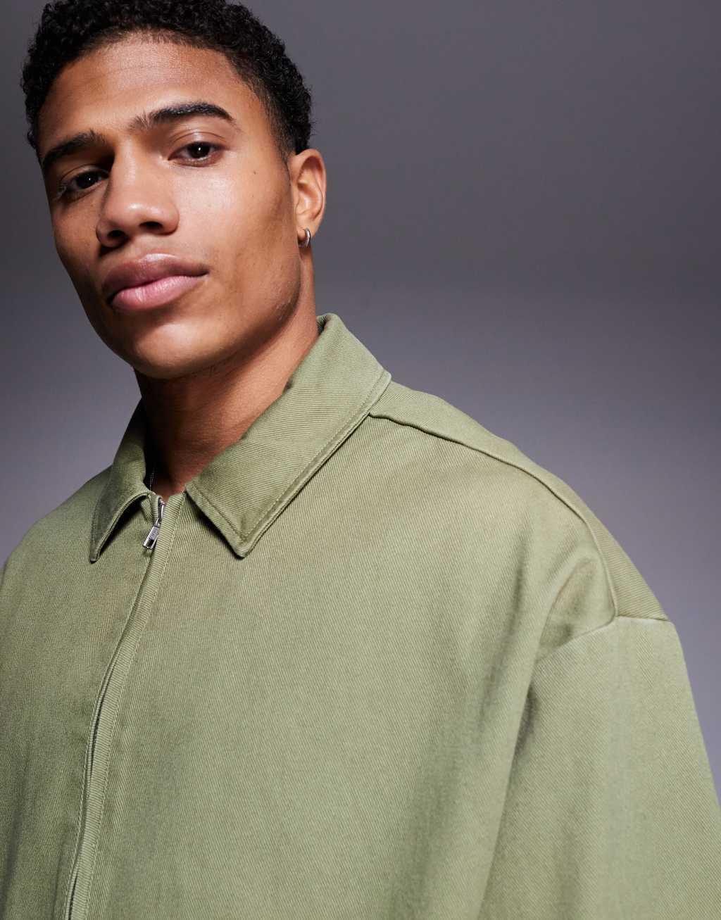 ASOS DESIGN boxy oversized harrington jacket in washed green Product Image