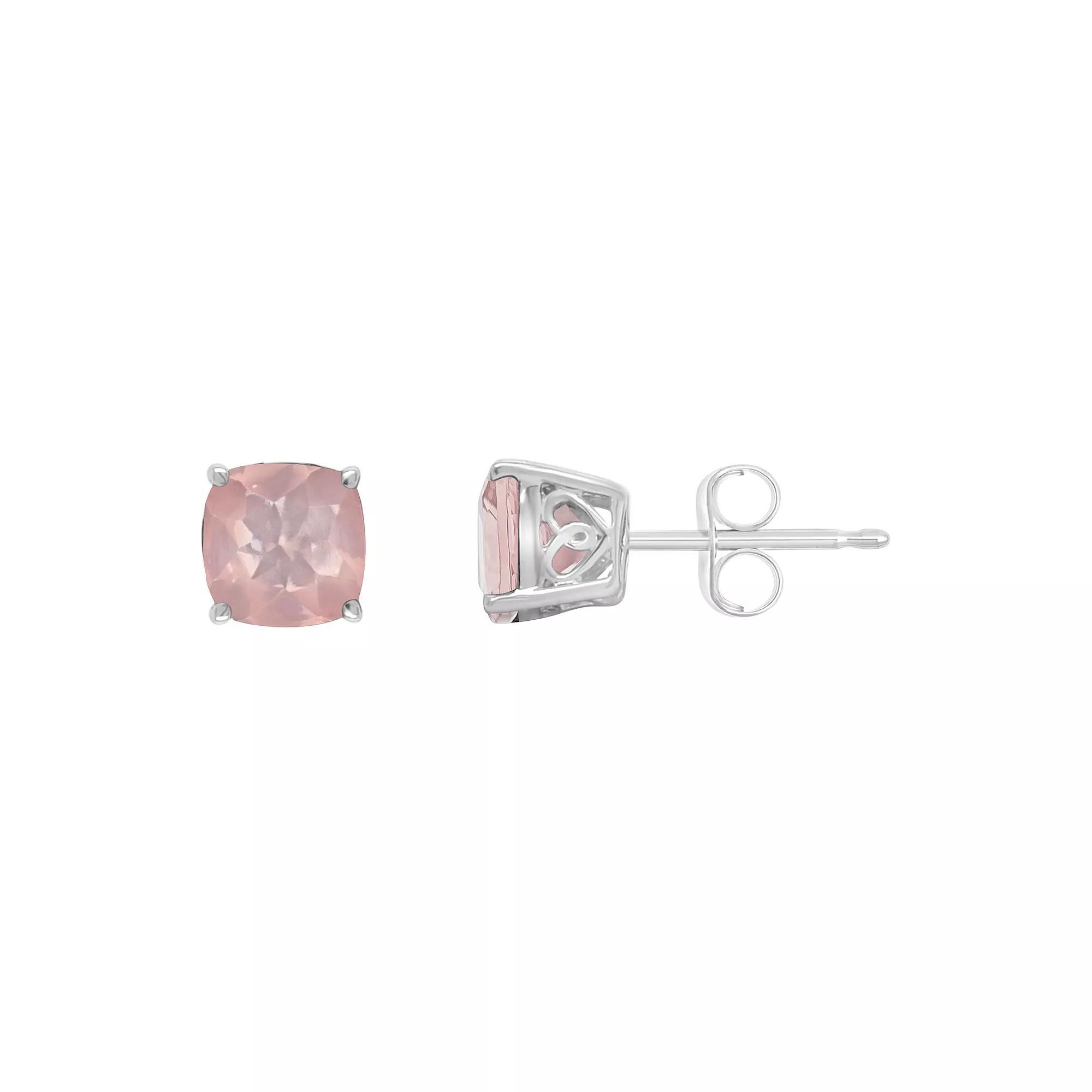 Alyson Layne Sterling Silver 6 mm Cushion Rose Quartz Stud Earrings, Womens Product Image