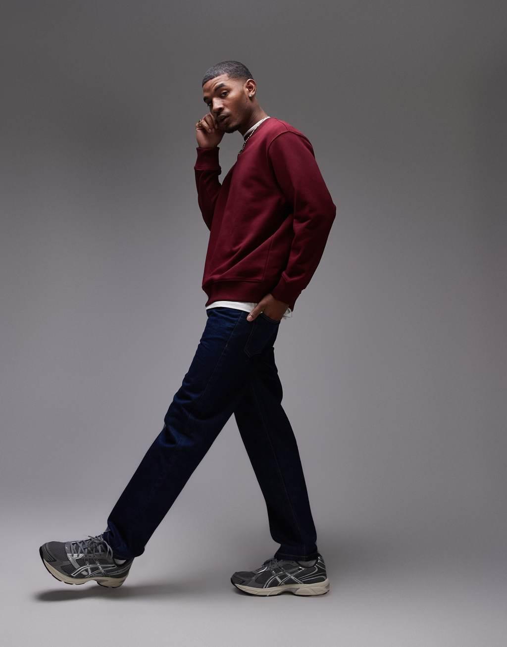 Topman classic oversized jersey sweatshirt in plum Product Image