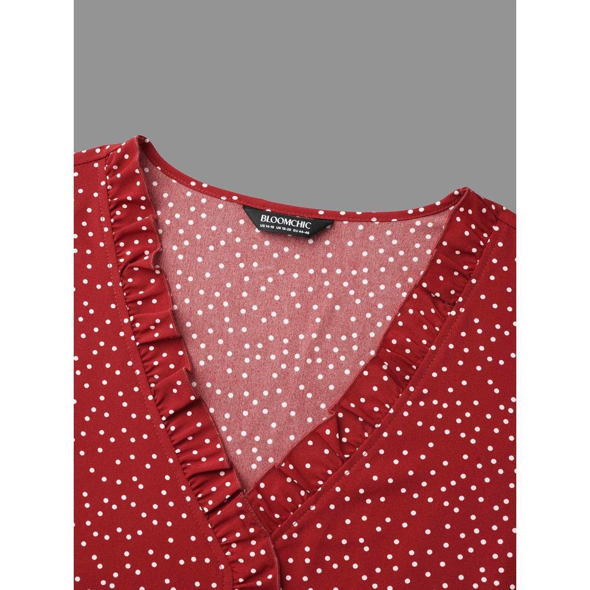 Plus Size Scarlet V-Neck Polka Dot Ruffled Blouse Women Elegant Long Sleeve V-neck Everyday Blouses BloomChic 22-24/3X Product Image