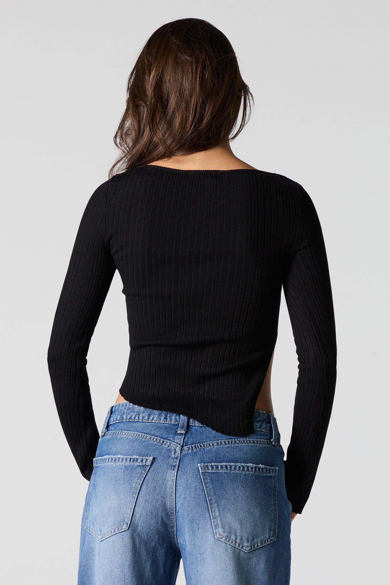 Asymmetrical Split Hem Ribbed Knit Sweater Female Product Image