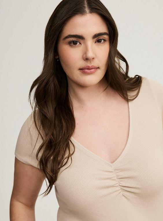 Rib Cinched V-Neck Tee Product Image