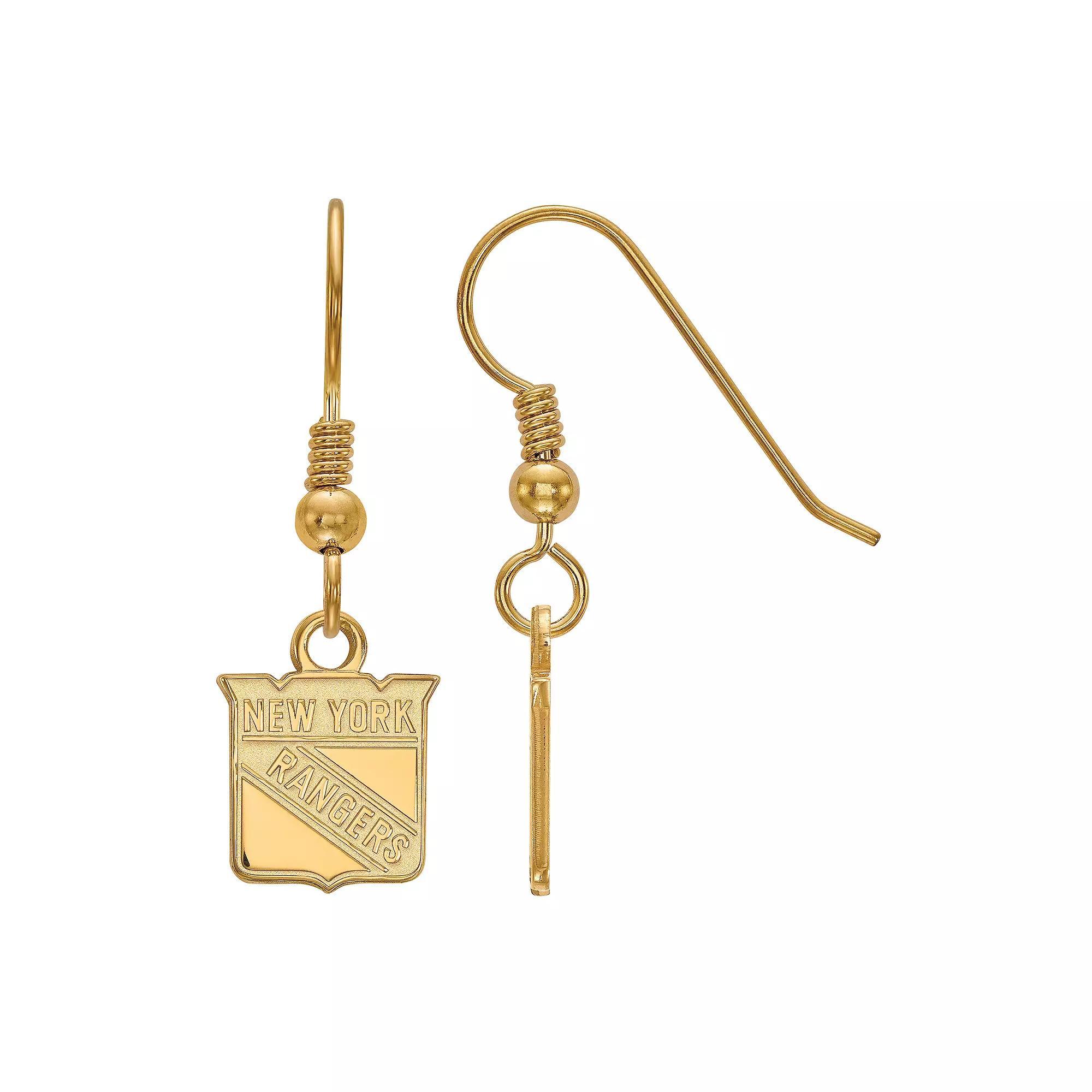 LogoArt New York Rangers Sterling Silver Small Logo Dangle Earrings, Women's, Gold Tone Product Image