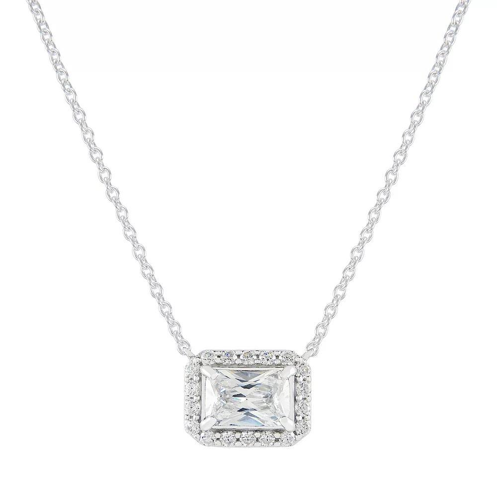 SIRI USA by TJM Sterling Silver Cubic Zirconia Rectangular Halo Necklace, Women's, Size: 18" Product Image