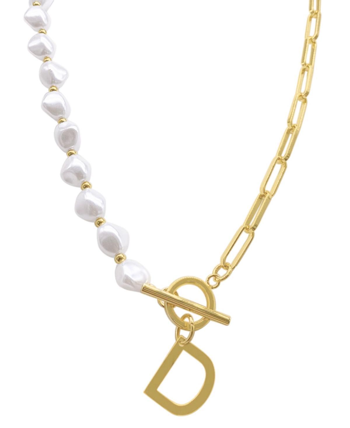 Adornia Simulated Pearl & Paperclip Chain Initial Toggle Necklace, Womens, Gold Tone G Product Image