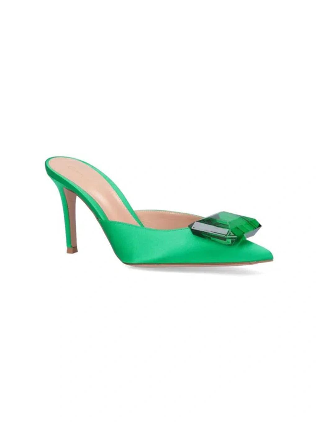 GIANVITO ROSSI 85mm Jaipur Satin Mules In Green Product Image