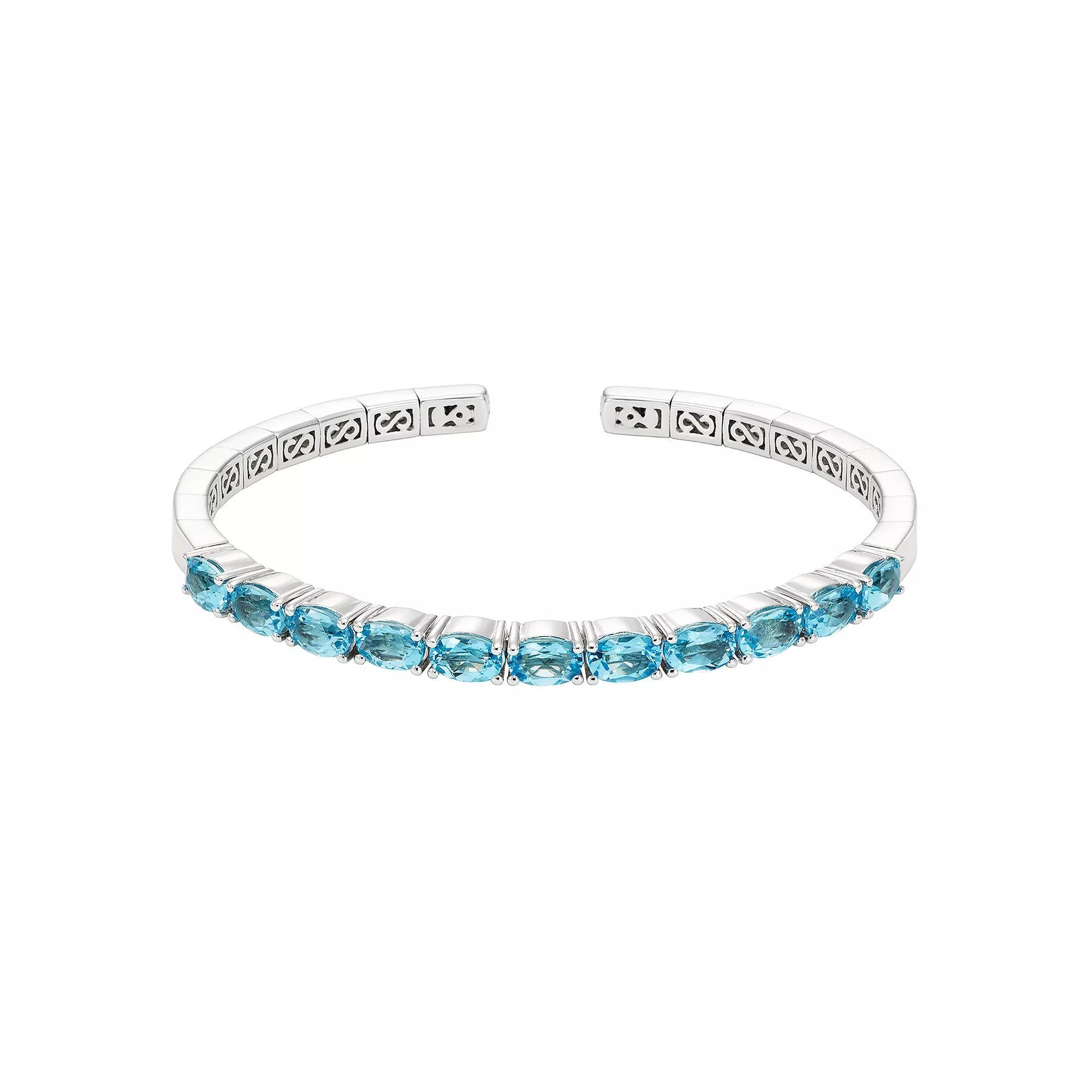 Sterling Silver Gemstone Flexible Cuff Bangle Bracelet, Women's, Size: 7", Blue Topaz Product Image