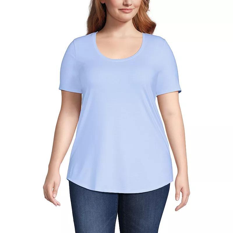 Plus Size Lands' End Short Sleeve Scoop Neck Tunic T-Shirt, Women's, Size: 1XL, Julep Pinstripe Product Image