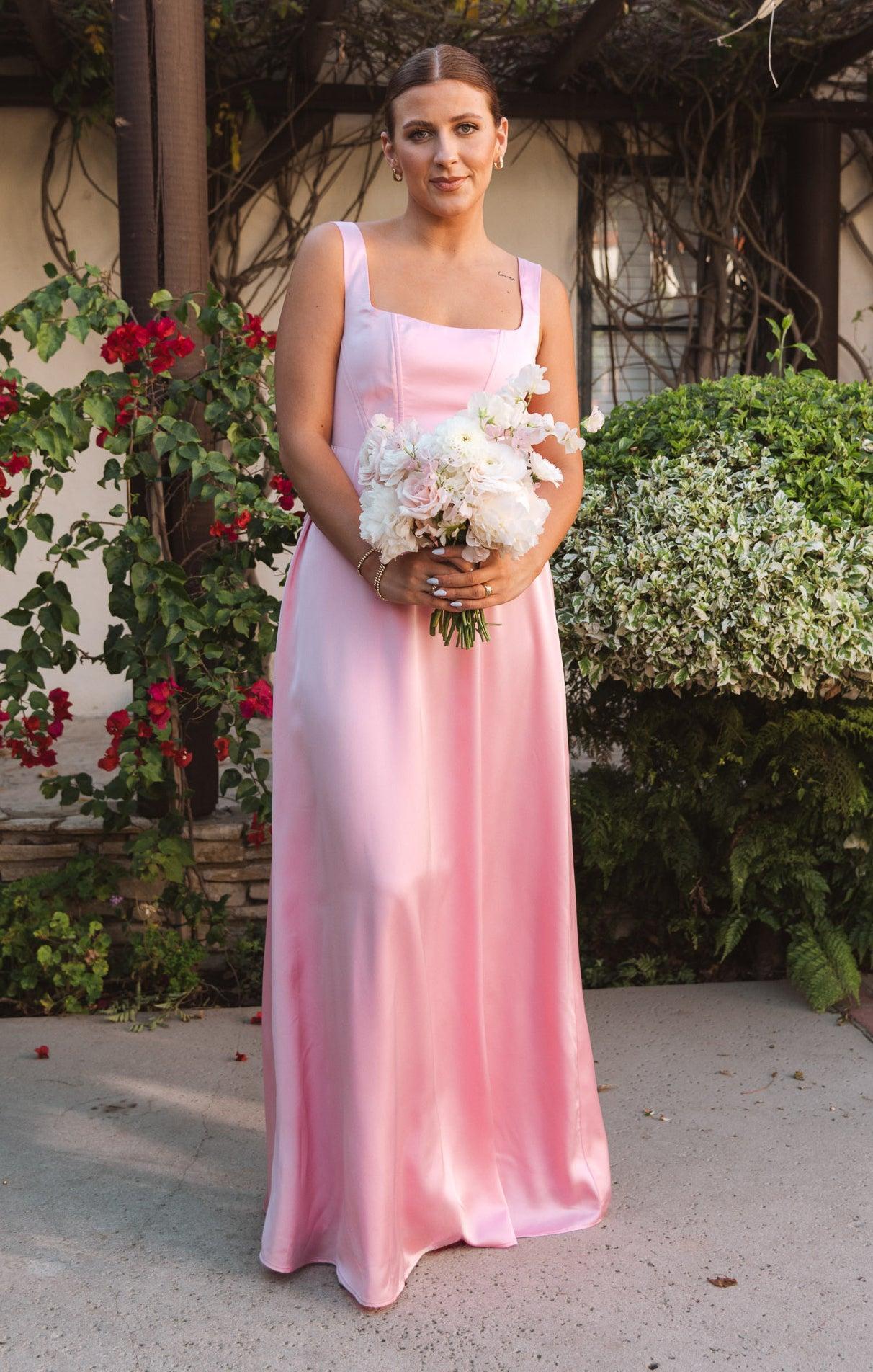 Nina Maxi Dress ~ Light Pink Luxe Satin Product Image