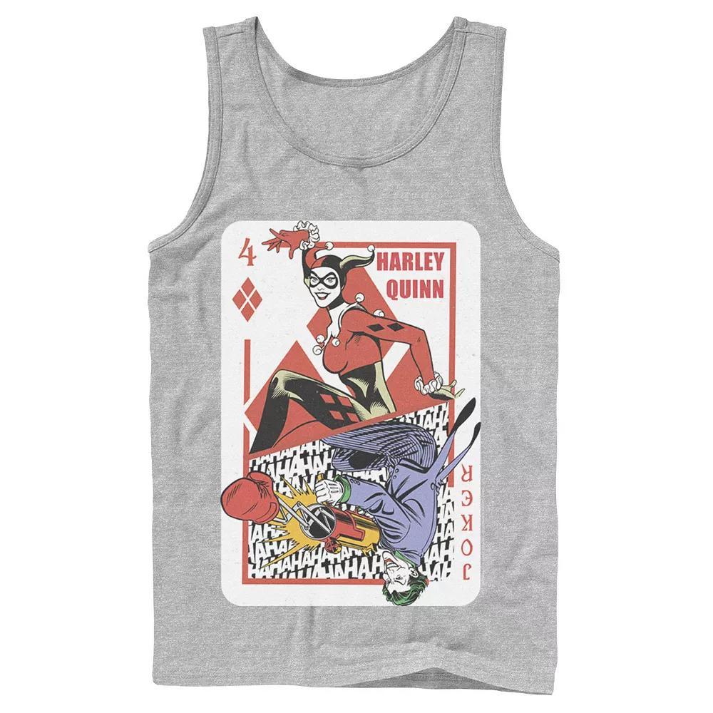 Mens DC Comics Harley Quinn Joker Playing Card Tank Top, Men's, Size: Large, Athletic Grey Product Image