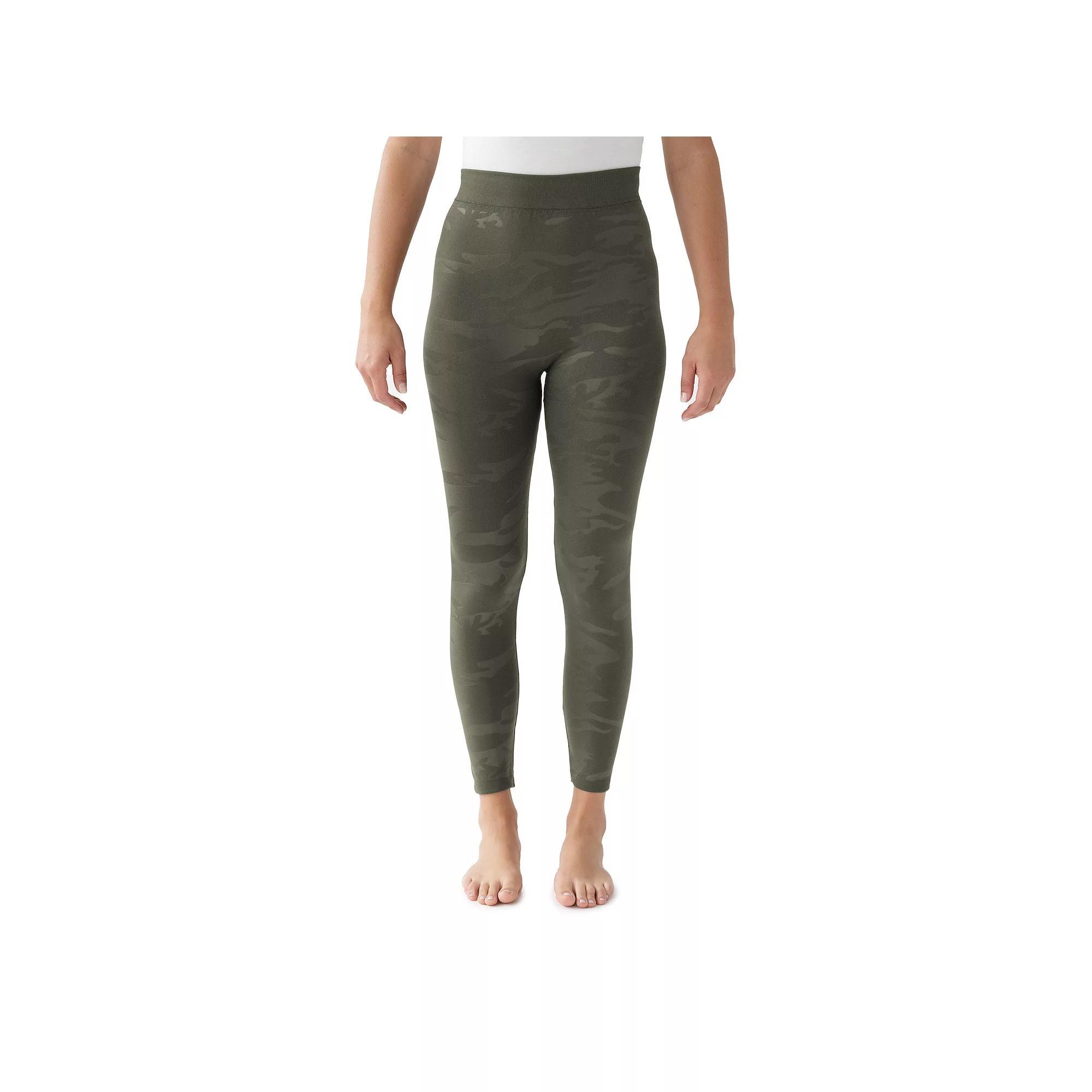 Women's MUK LUKS Fleece Lined Embossed Leggings, Size: Large-XL, Dark Green Camo Product Image
