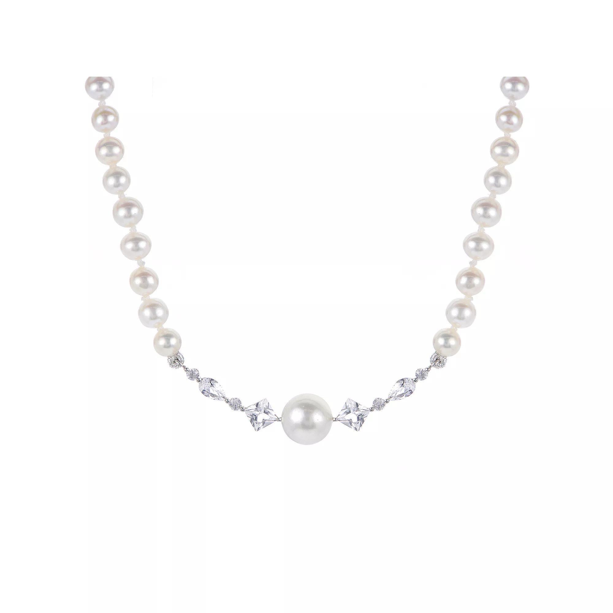 PearLustre by Imperial Sterling Silver Freshwater Cultured Pearl & Lab-Created White Sapphire Center Station Necklace, Womens Product Image