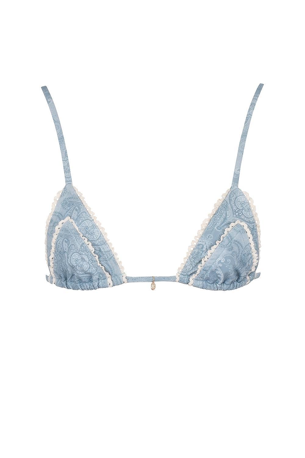 Corsica Blue Paisley Ruffle Trim Bikini Top Product Image