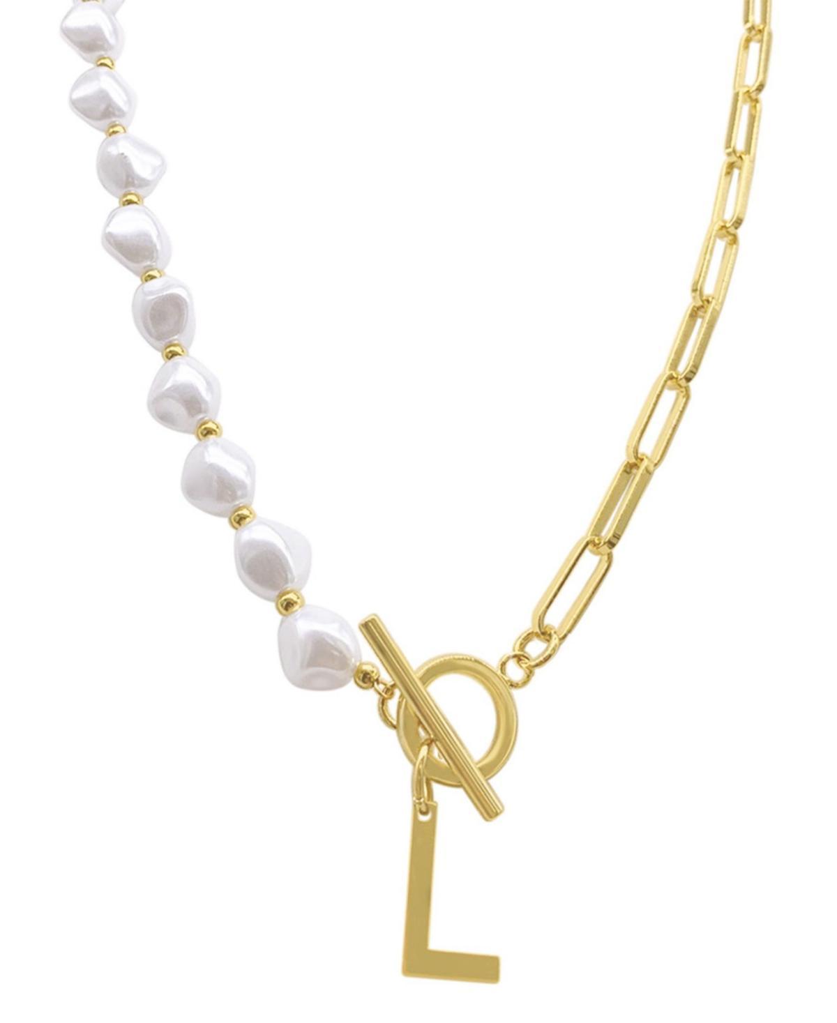 Adornia Simulated Pearl & Paperclip Chain Initial Toggle Necklace, Womens, Gold Tone G Product Image
