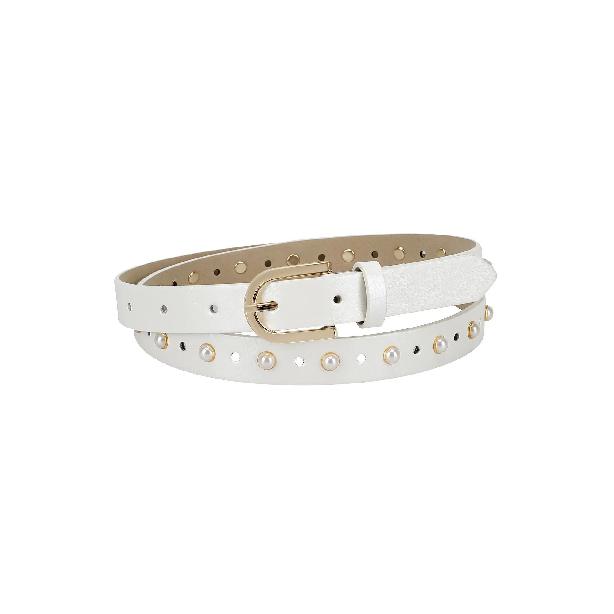 Women's LC Lauren Conrad Adjustable Simulated Pearl Skinny Belt, Size: XL, Black Product Image