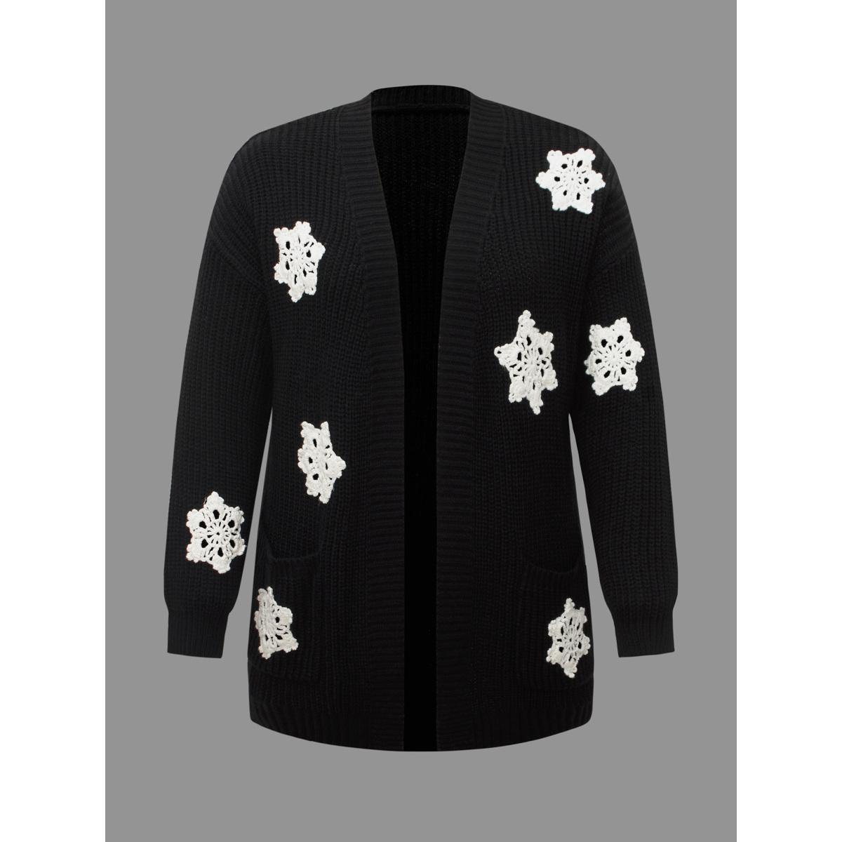 Plus Size Snowflakes Embroidered Open Cardigan Black Women Casual Loose Long Sleeve Everyday Cardigans BloomChic 22-24/3X Product Image