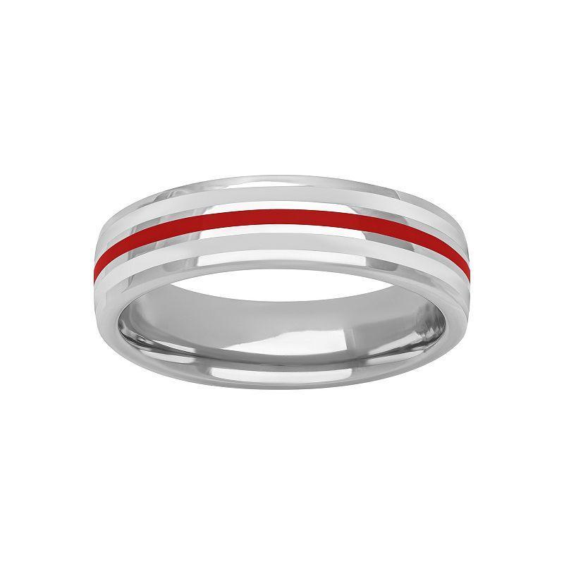 AXL Sterling Silver Ceramic Striped Mens Ring Red Black Product Image