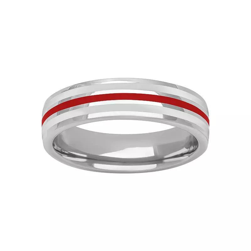 AXL Sterling Silver Ceramic Striped Mens Ring Red Black Product Image