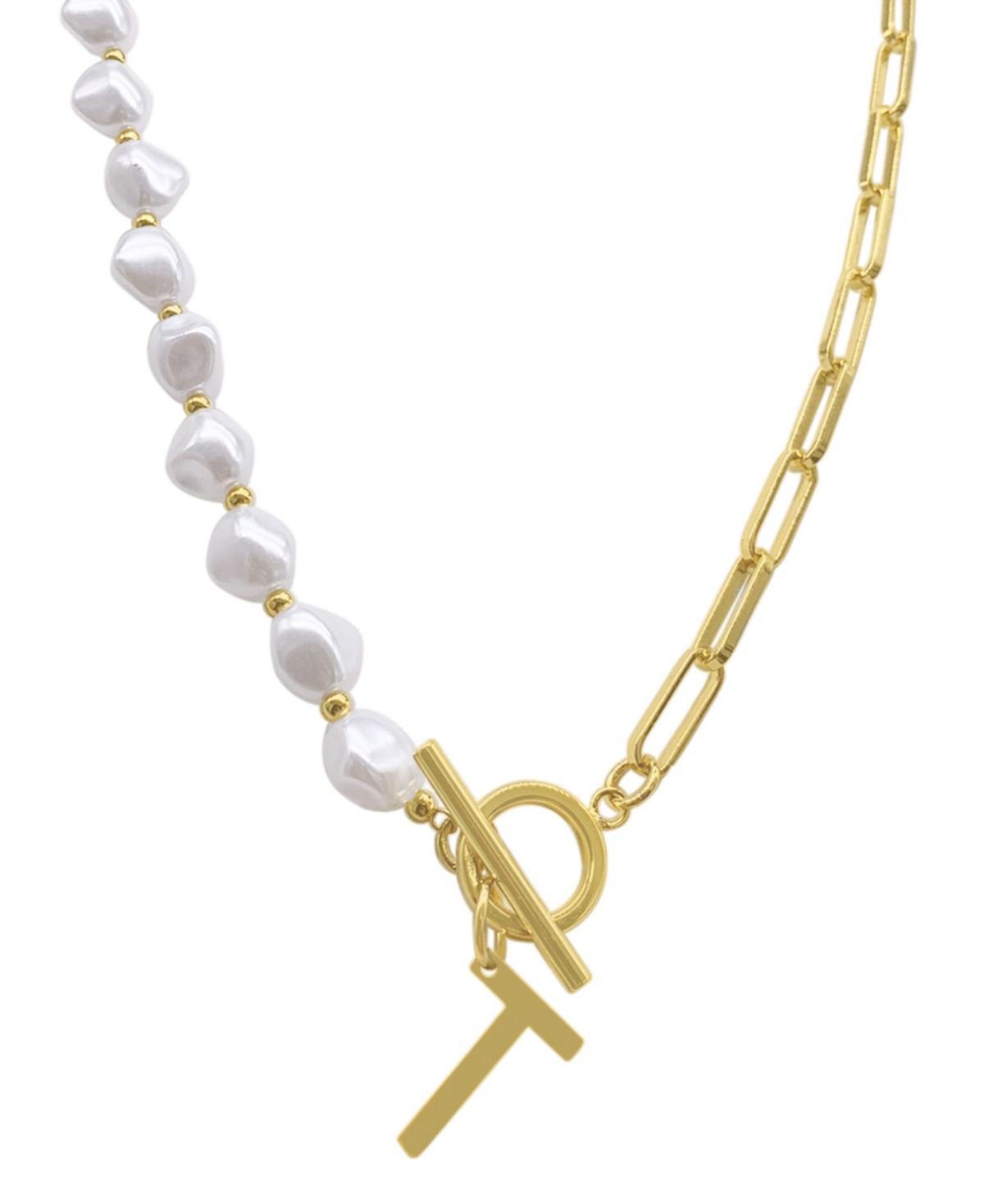 Adornia Simulated Pearl & Paperclip Chain Initial Toggle Necklace, Womens, Gold Tone G Product Image