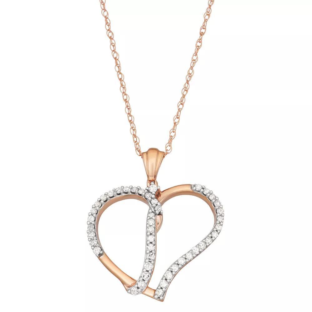 HDI 10k Rose Gold 1/5 Carat T.W. Diamond Open Heart Pendant Necklace, Women's, Size: 18", 10k Gold Product Image
