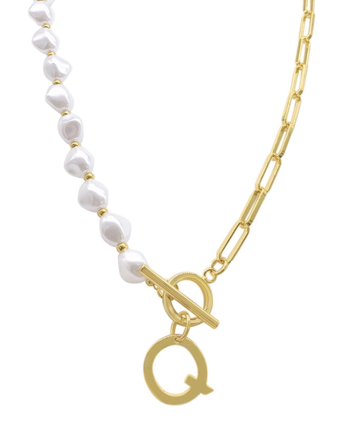 Adornia Simulated Pearl & Paperclip Chain Initial Toggle Necklace, Womens, Gold Tone G Product Image