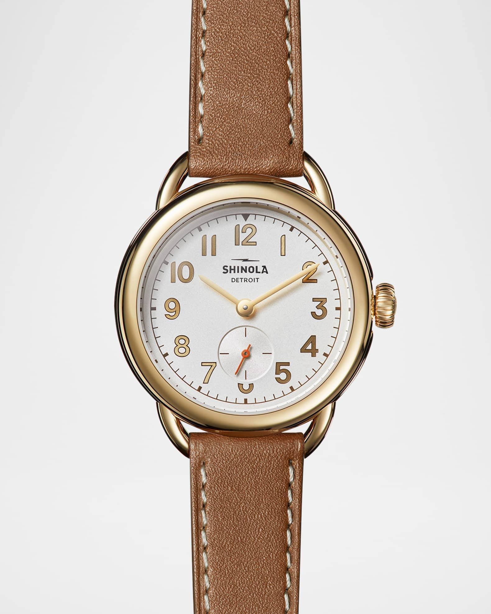 Mens Runabout 36mm PVD Gold Leather-Strap Watch Product Image
