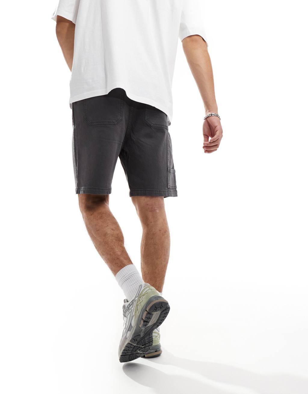 Selected Homme loose fit carpenter shorts in dark gray Product Image