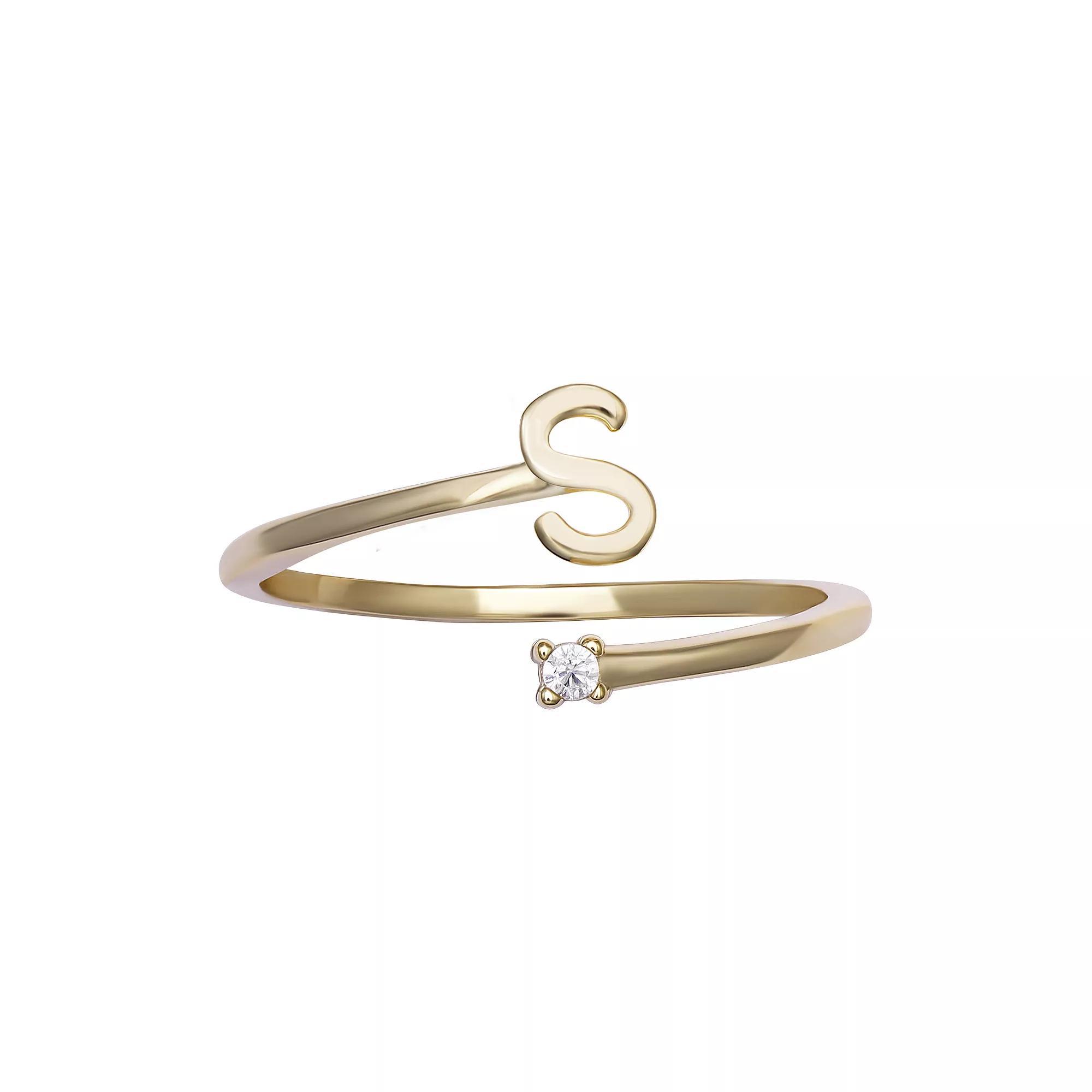PRIMROSE Sterling Silver Cubic Zirconia Initial Bypass Band Ring, Womens Gold Tone K Product Image