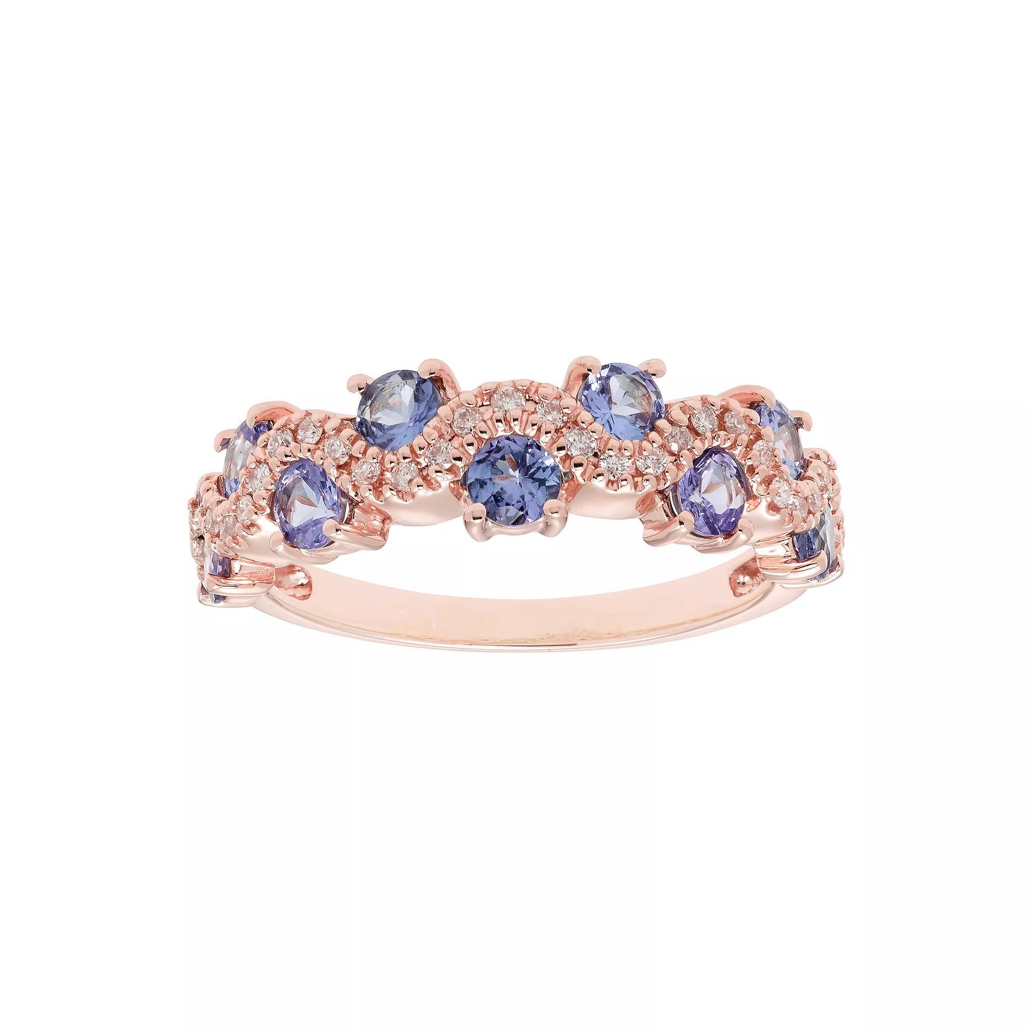 The Regal Collection 14k Gold 1/6 Carat T.W. Diamond & Tanzanite Ring, Women's, Size: 7, 14k Rose Gold Product Image