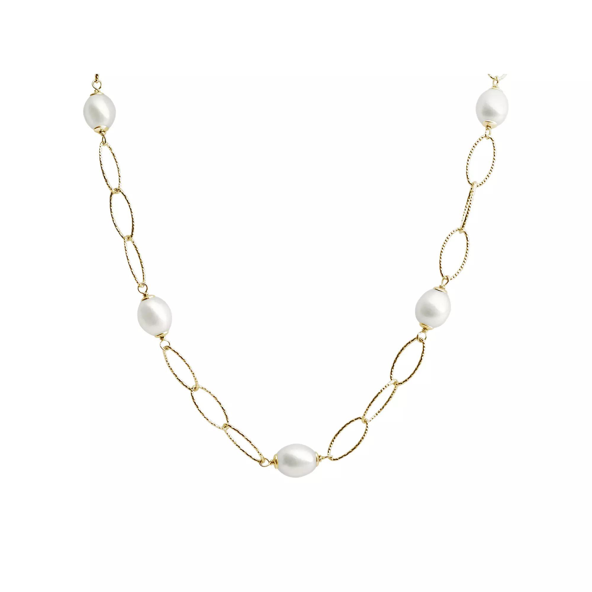 PearLustre by Imperial 14k Gold Over Silver Freshwater Cultured Pearl Station Necklace, Womens Gold Tone Product Image