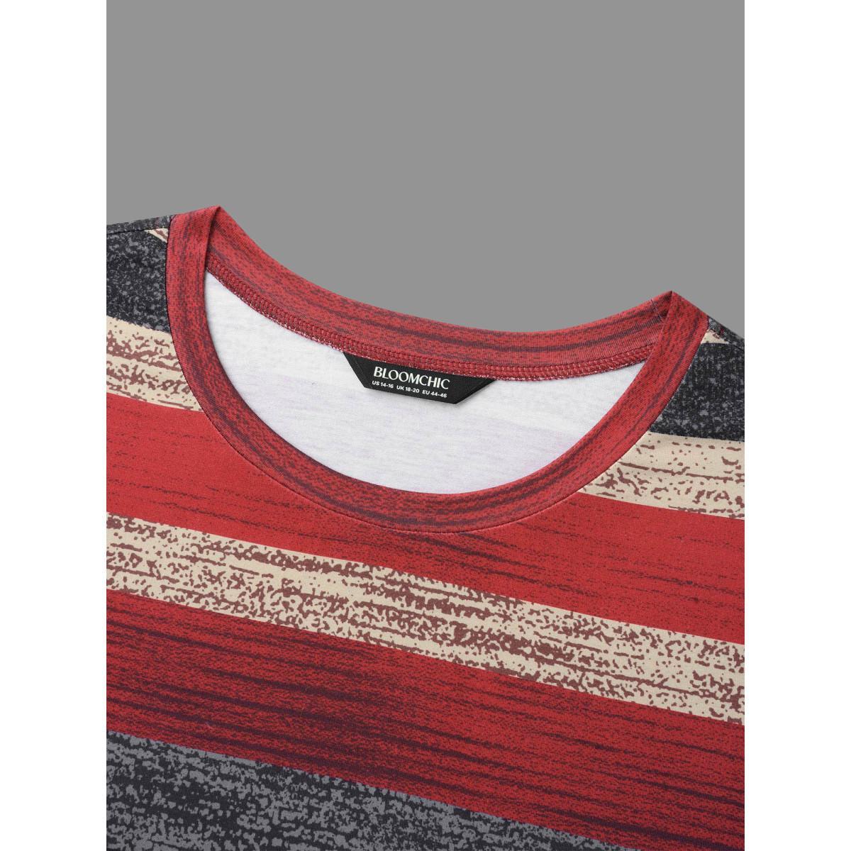 Plus Size Holiday Colorful Striped Tee Multicolor Women Casual Contrast Round Neck Everyday T-shirts BloomChic 28/5X Product Image