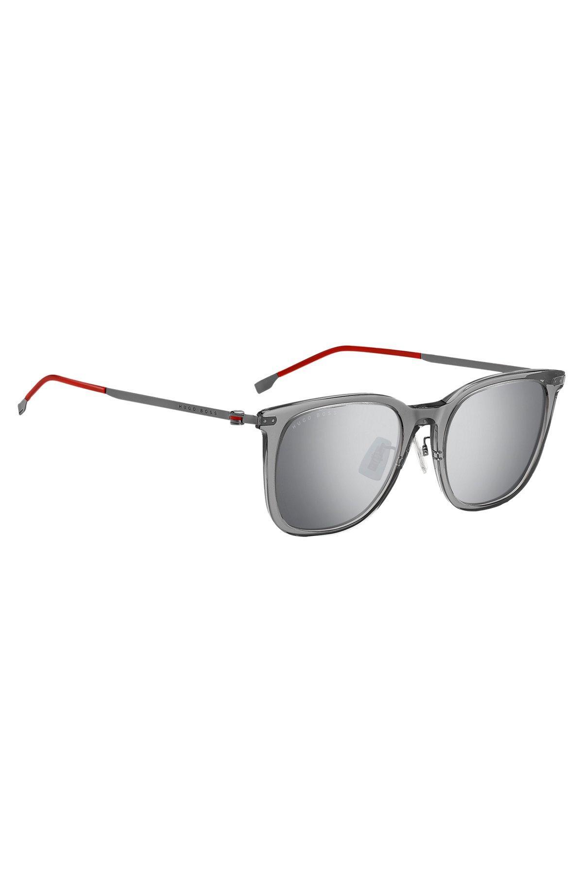 BOSS - Gray-acetate sunglasses with red accents Product Image