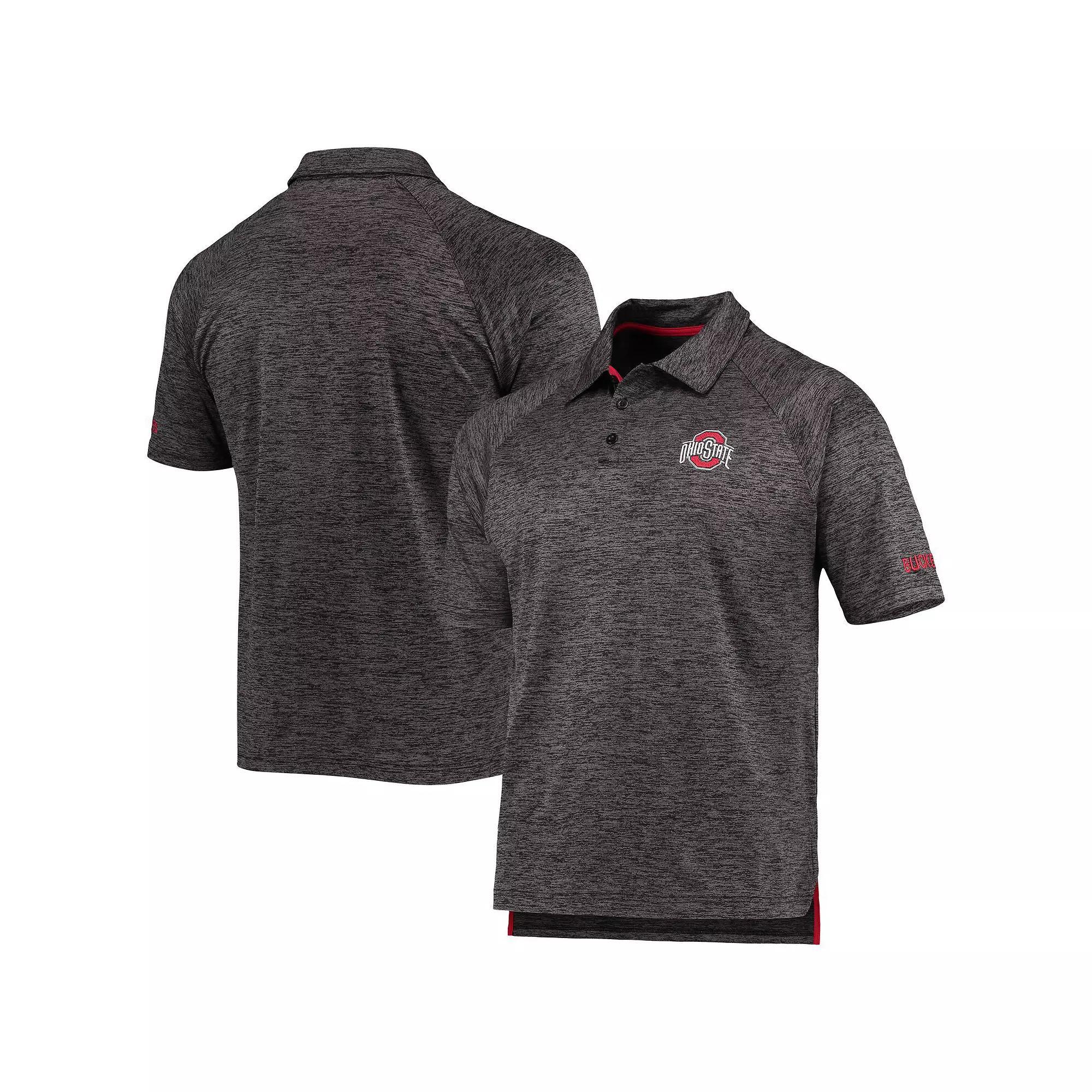 Men's Colosseum Heathered Black Ohio State Buckeyes Down Swing Raglan Polo, Size: Medium, Charco Product Image