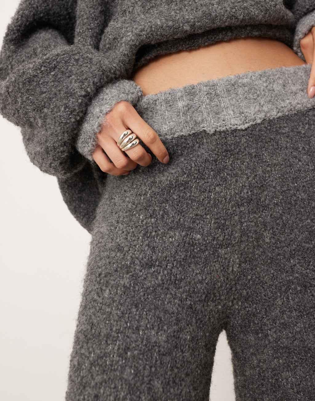 ASOS EDITION boucle knit wide leg pants in charcoal - part of a set Product Image