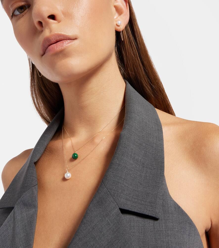 MATEO 14kt Gold Dot Necklace With Malachite And Diamond In Green Product Image