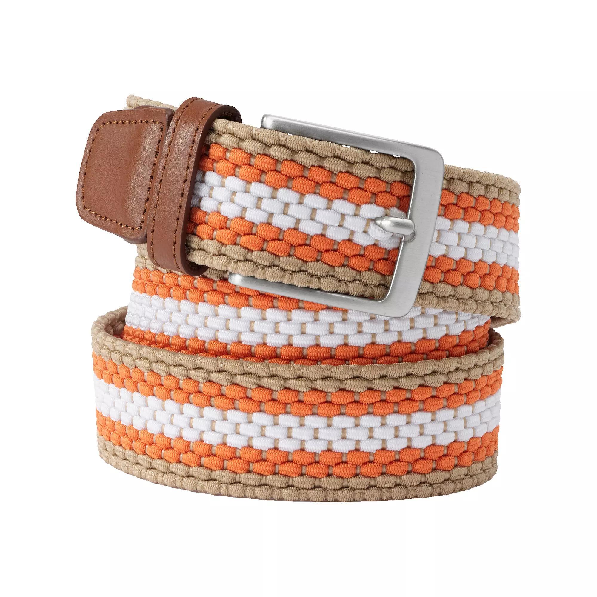 Men's Lands' End Elastic Braid Leather Trim Belt, Size: XXL, Green Clay Stripe Product Image