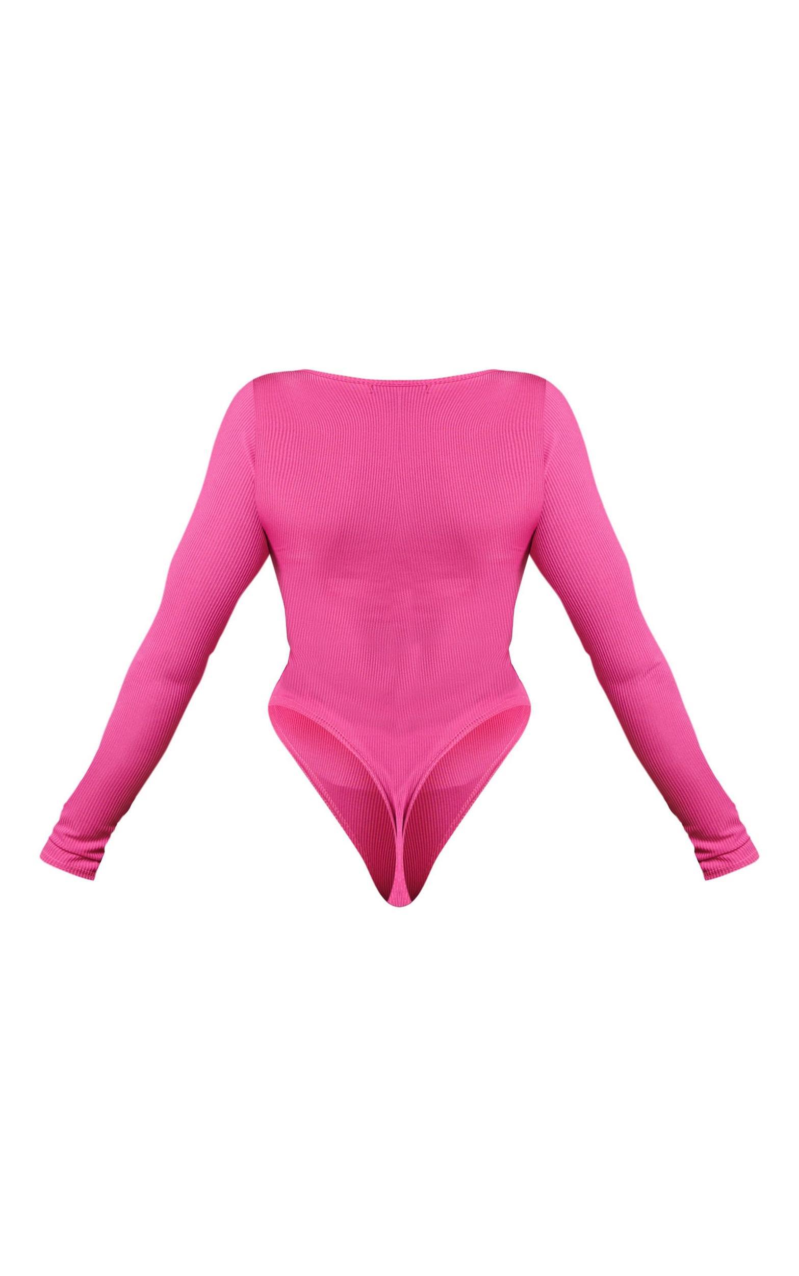 Shape Hot Pink Rib Long Sleeve Square Neck Bodysuit Product Image