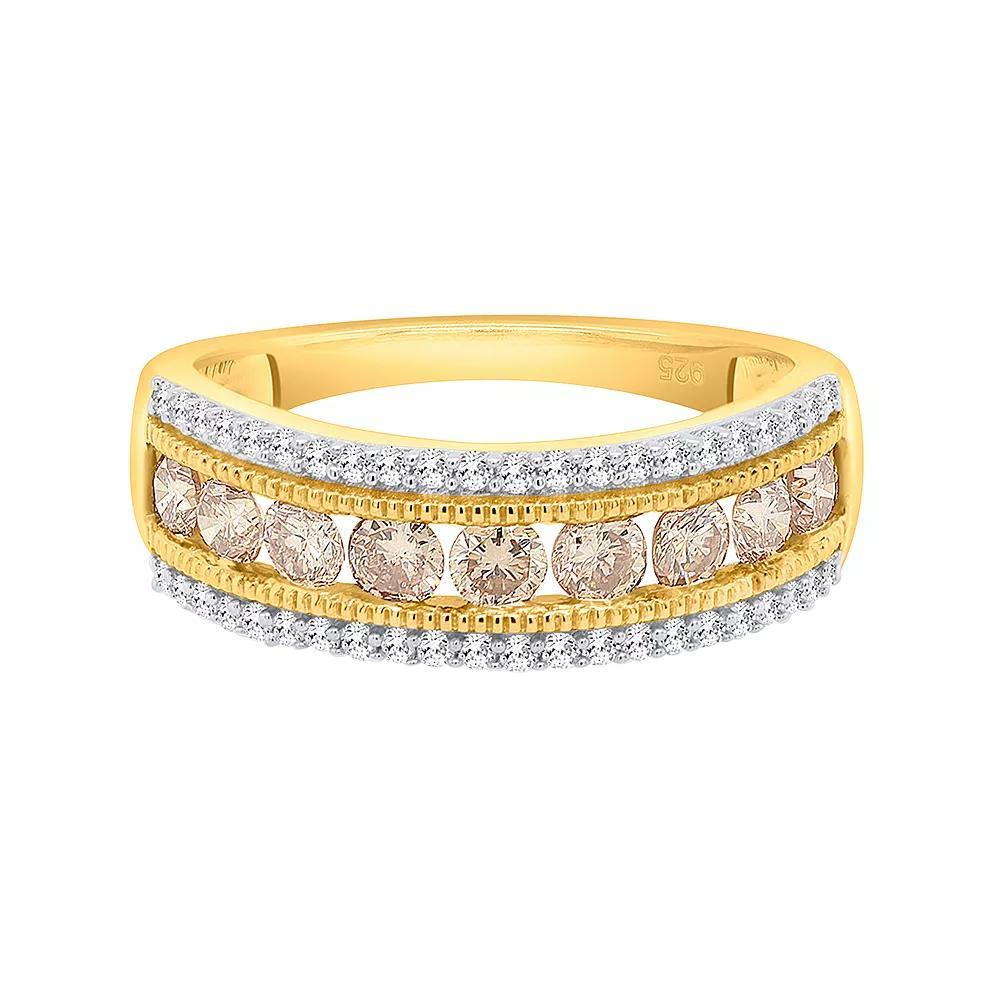 Two-Tone Sterling Silver 1 Carat T.W. Champagne & White Diamond Band Ring, Women's, Size: 9, Gold Tone Product Image