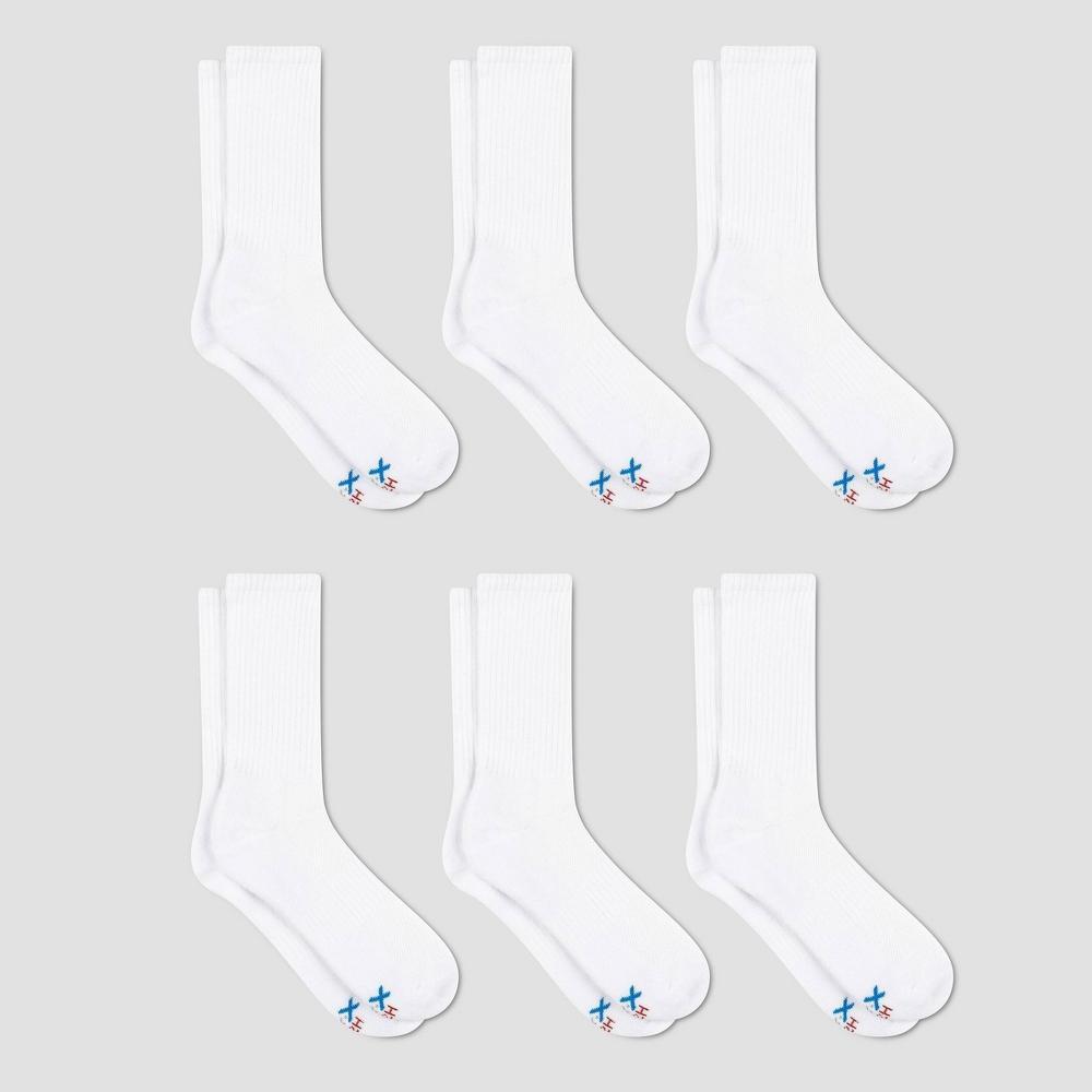 Men's Big & Tall Hanes Premium Performance Cushioned Crew Socks 6pk - White 12-14: Moisture Wicking, Ribbed Design Product Image