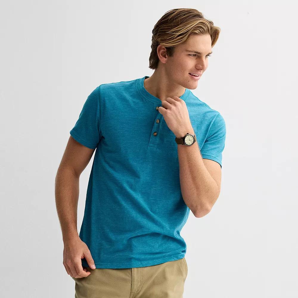 Men's Sonoma Goods For Life® Essential Short Sleeve Striped Henley T-Shirt, Size: Small, Blue Stripe Product Image