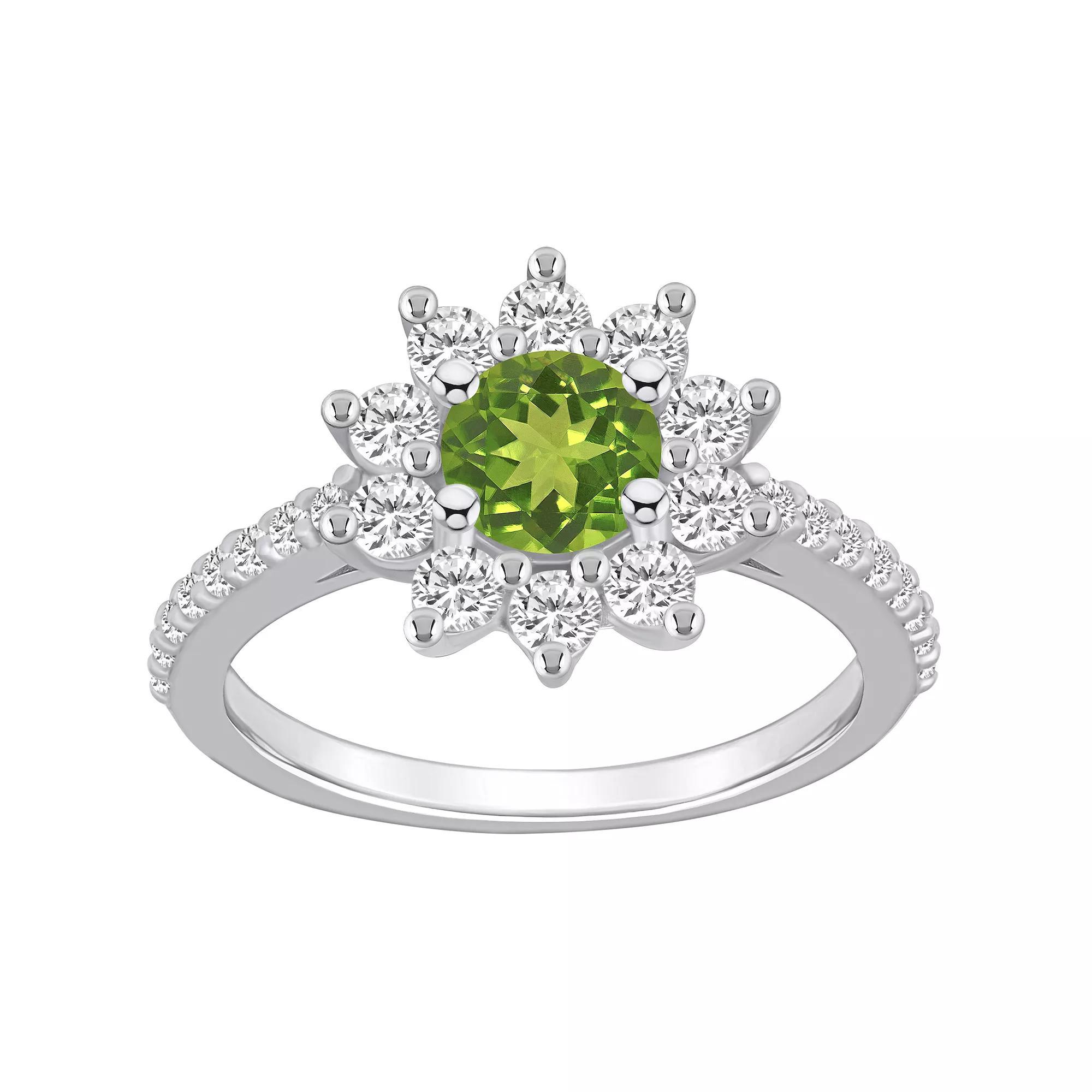Alyson Layne 14k White Gold Peridot & 3/4 Carat T.W. Diamond Halo Ring, Women's, Size: 9, Green Product Image