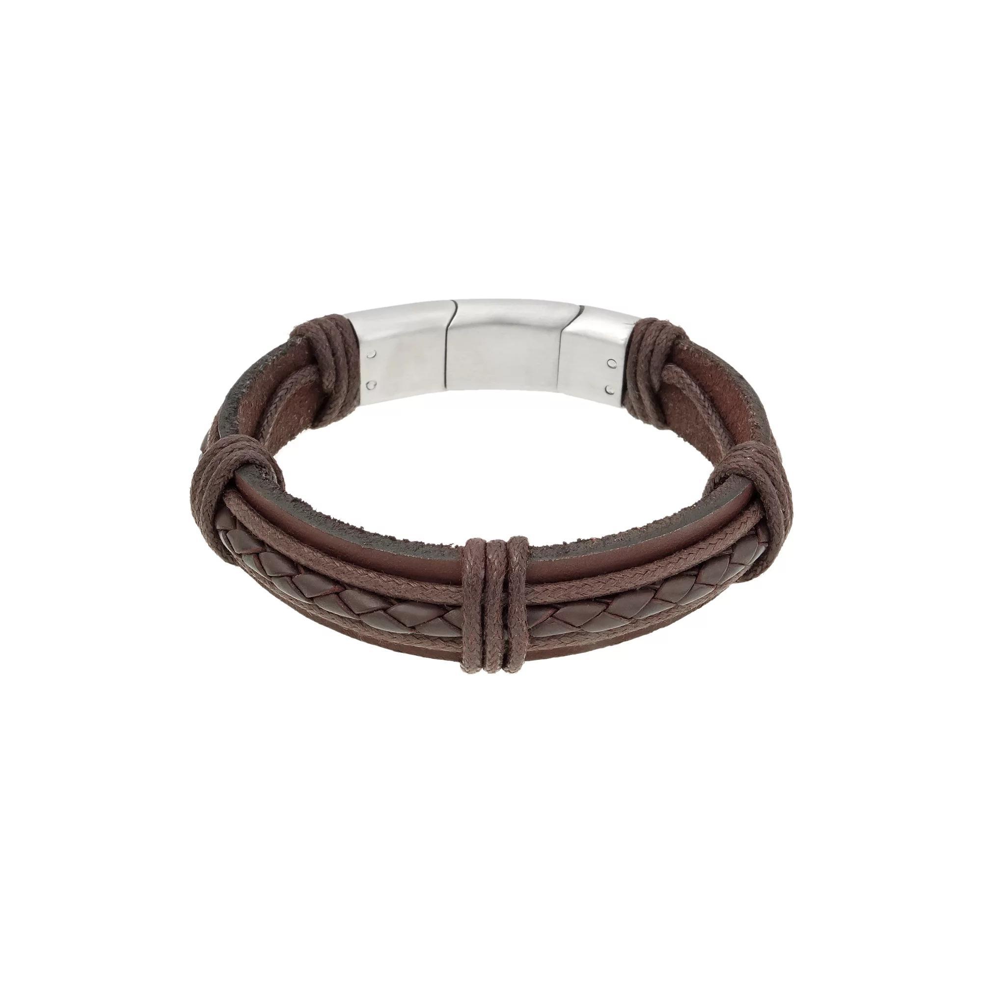 LYNX Stainless Steel Braided Bracelet - Men, Men's, Size: 8.5", Brown Product Image