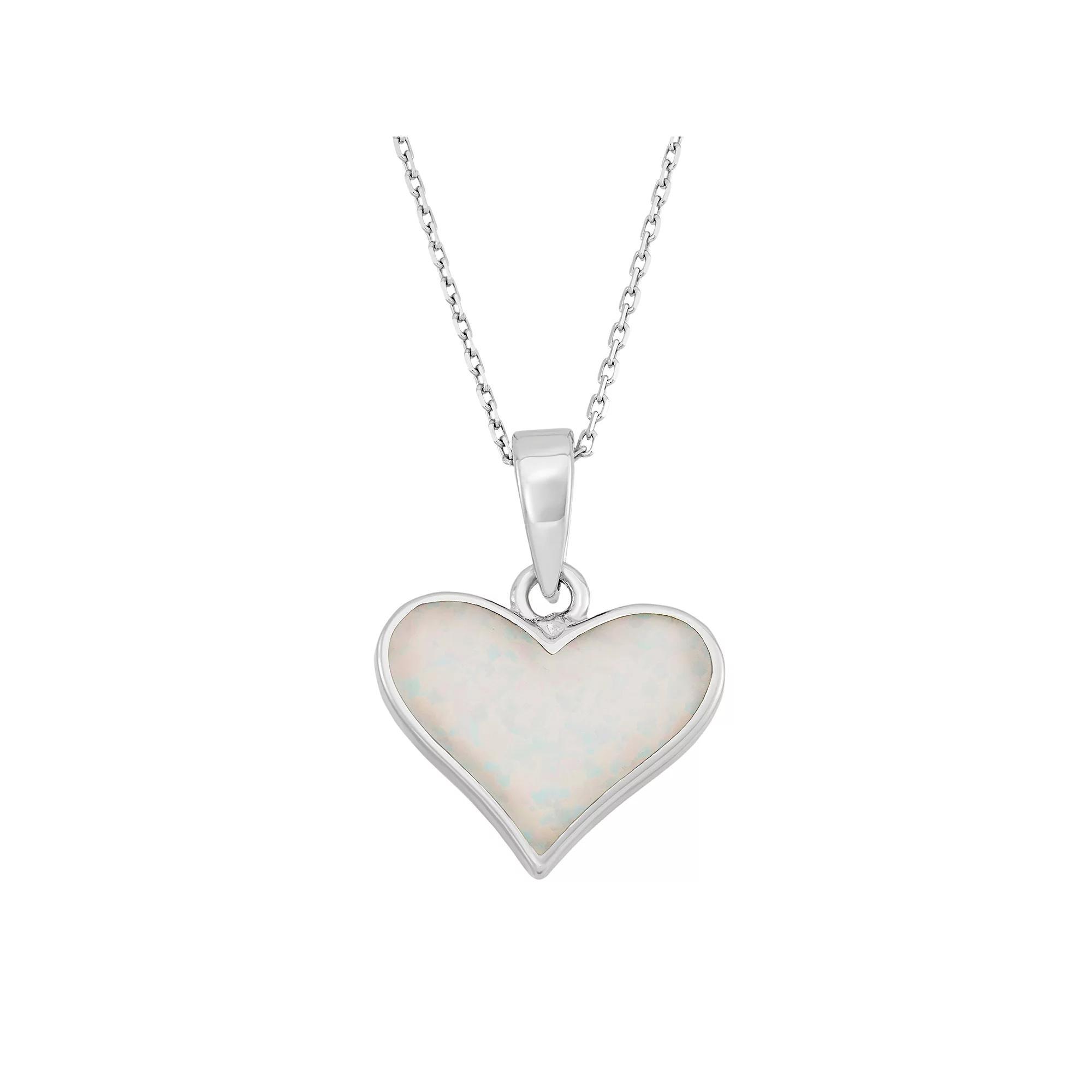 Lab-Created Opal Sterling Silver Heart Pendant Necklace, Women's, Size: 18", White Product Image