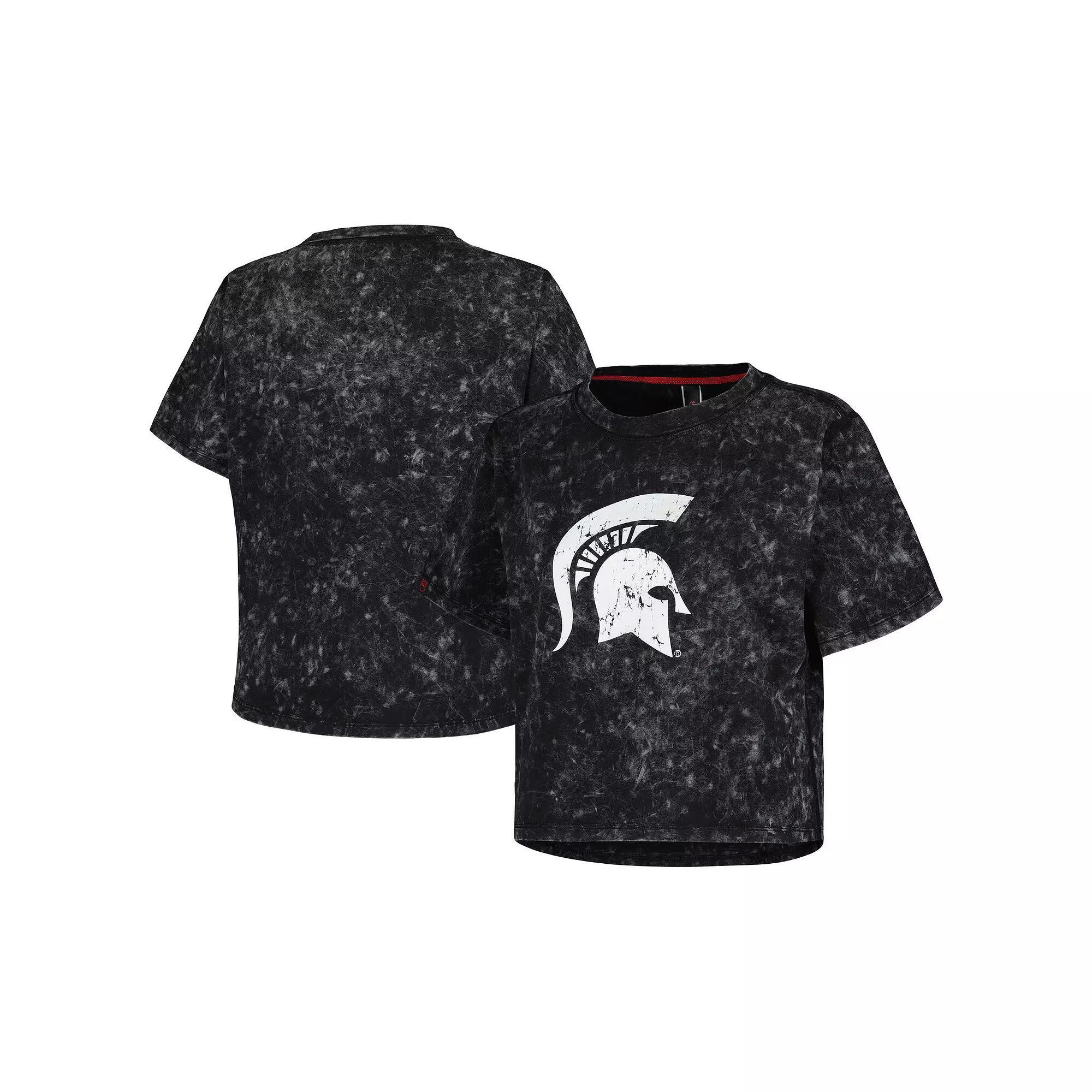 Women's Black Michigan State Spartans Vintage Wash Milky Silk Cropped T-Shirt, Size: XL Product Image