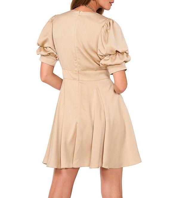 1. STATE Tiered Bubble Sleeve V Neckline Fit-n-Flare Dress Product Image