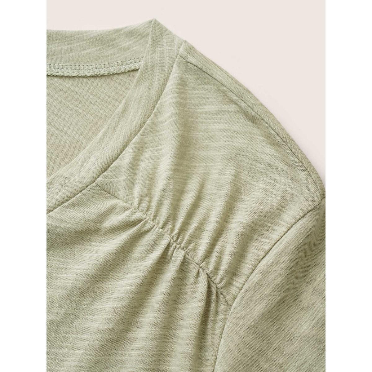 Plus Size Plain Ruffle Sleeve Heather V Neck T-shirt Sage Women Casual Plain V-neck Everyday T-shirts BloomChic 22-24/3X Product Image
