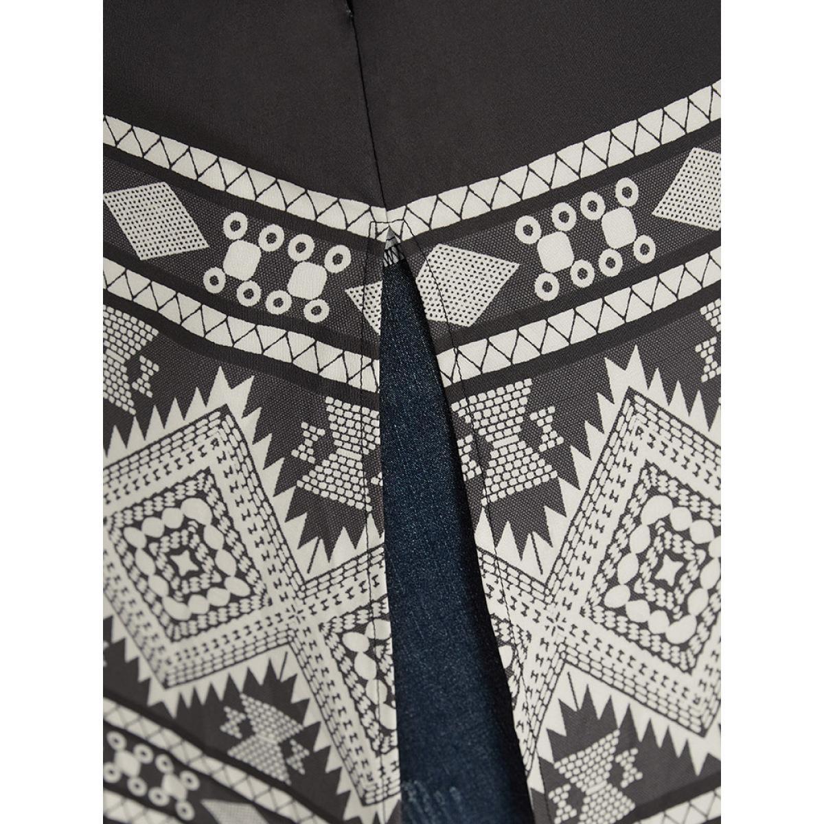 Plus Size Boho Print Open Front Pocket Split Hem Kimono Women Black Casual Printed Loose Pocket Dailywear Kimonos BloomChic 18-20/2X Product Image