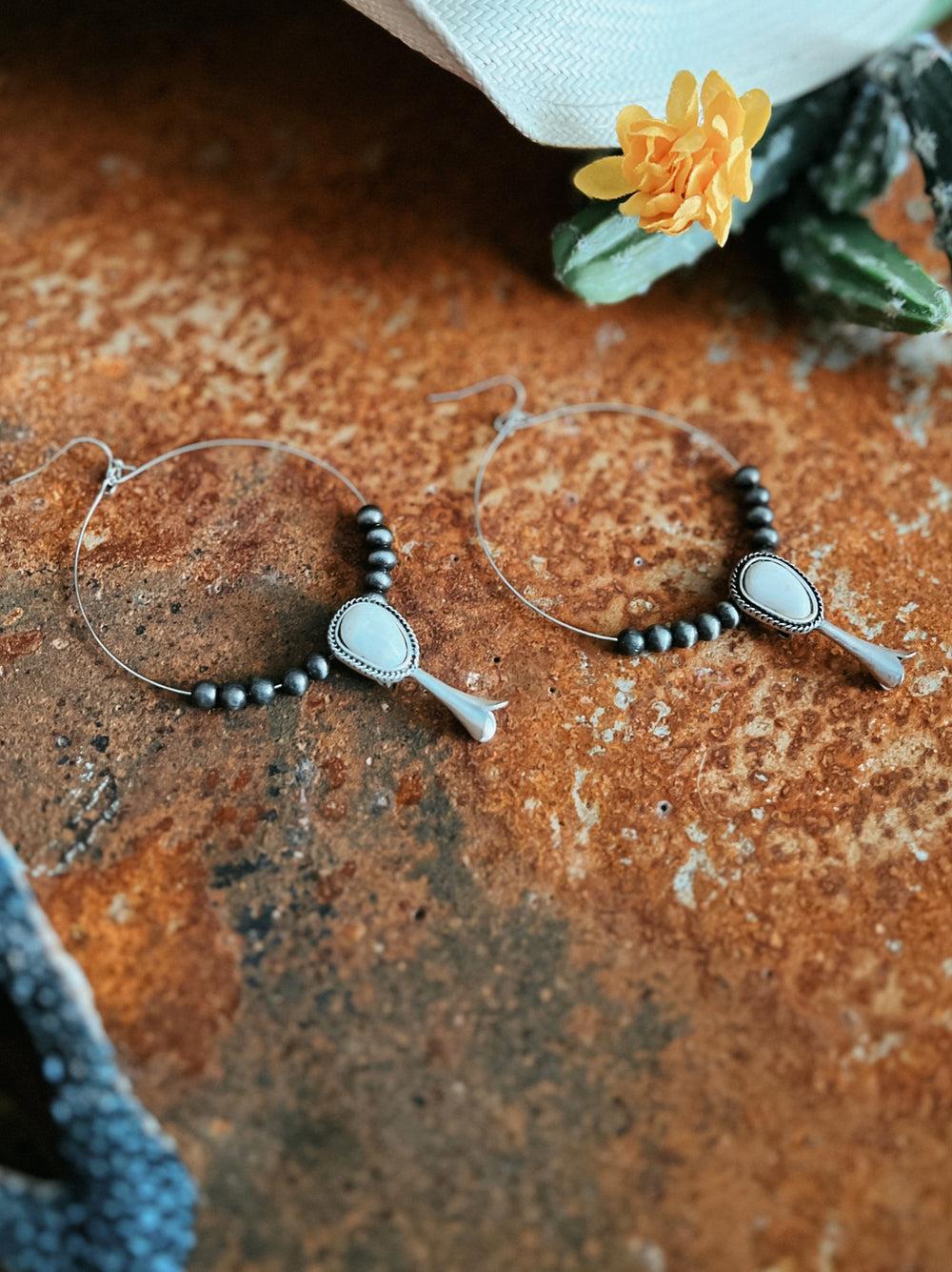 Squash White Turquoise Hoop Earrings Product Image